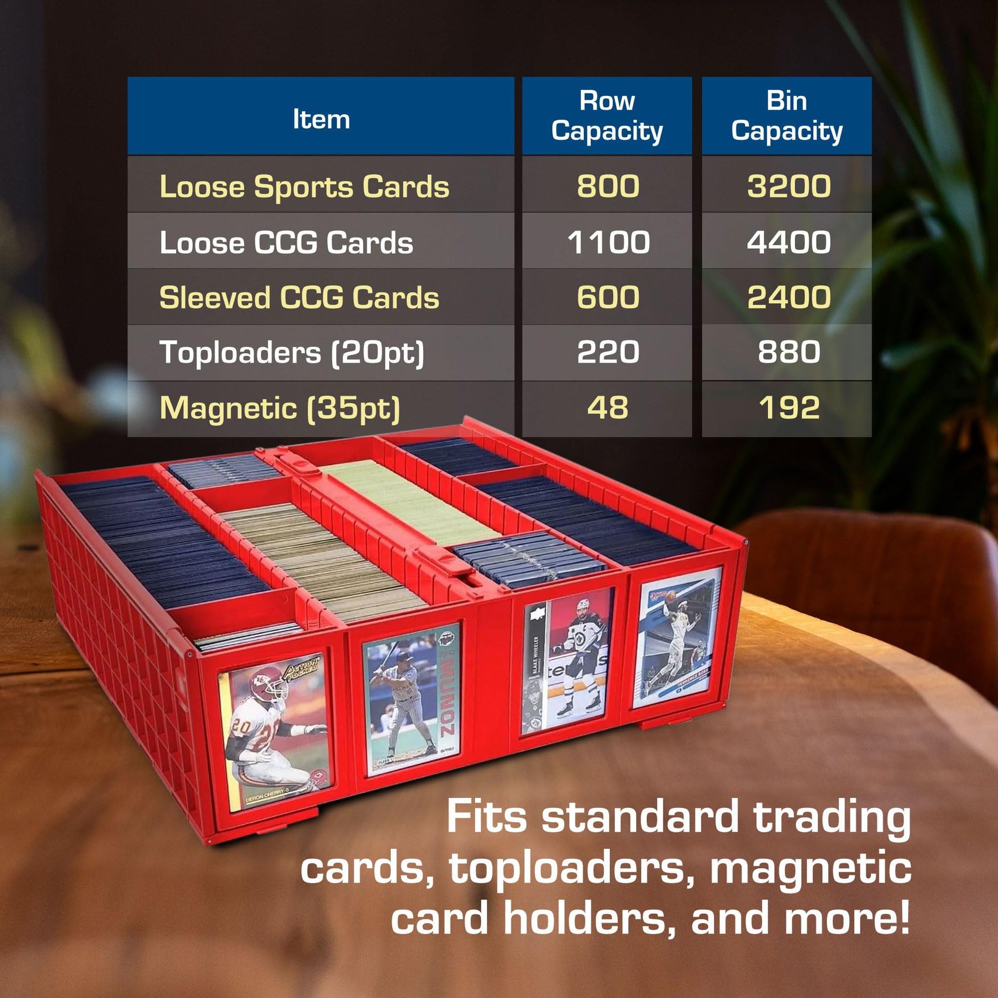 BCW Collectible Card Bin - Red | Holds 3200 Cards | Includes 4 Dividers | Storage for Pokémon, MTG & Sports Cards