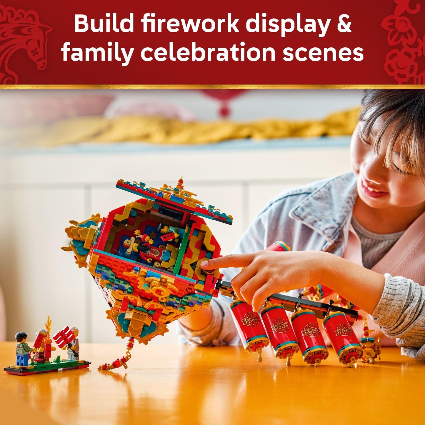 LEGO Spring Festival Fortune Firecracker Kids Building Toy - Chinese New Year Toy for Boys & Girls, Ages 9+ - Play & Display Wall Art with Realistic