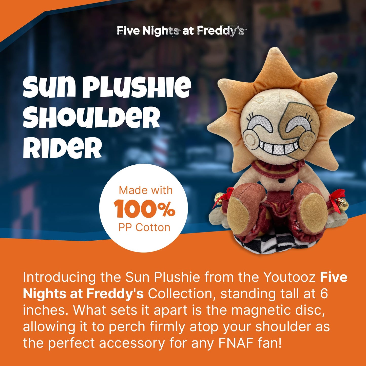 Youtooz FNAF Sun Plush Shoulder Rider 6" inch, Collectible Soft Magnetic Sun Shoulder Rider Plushie from Five Night's at Freddys By Youtooz FNAF Plush