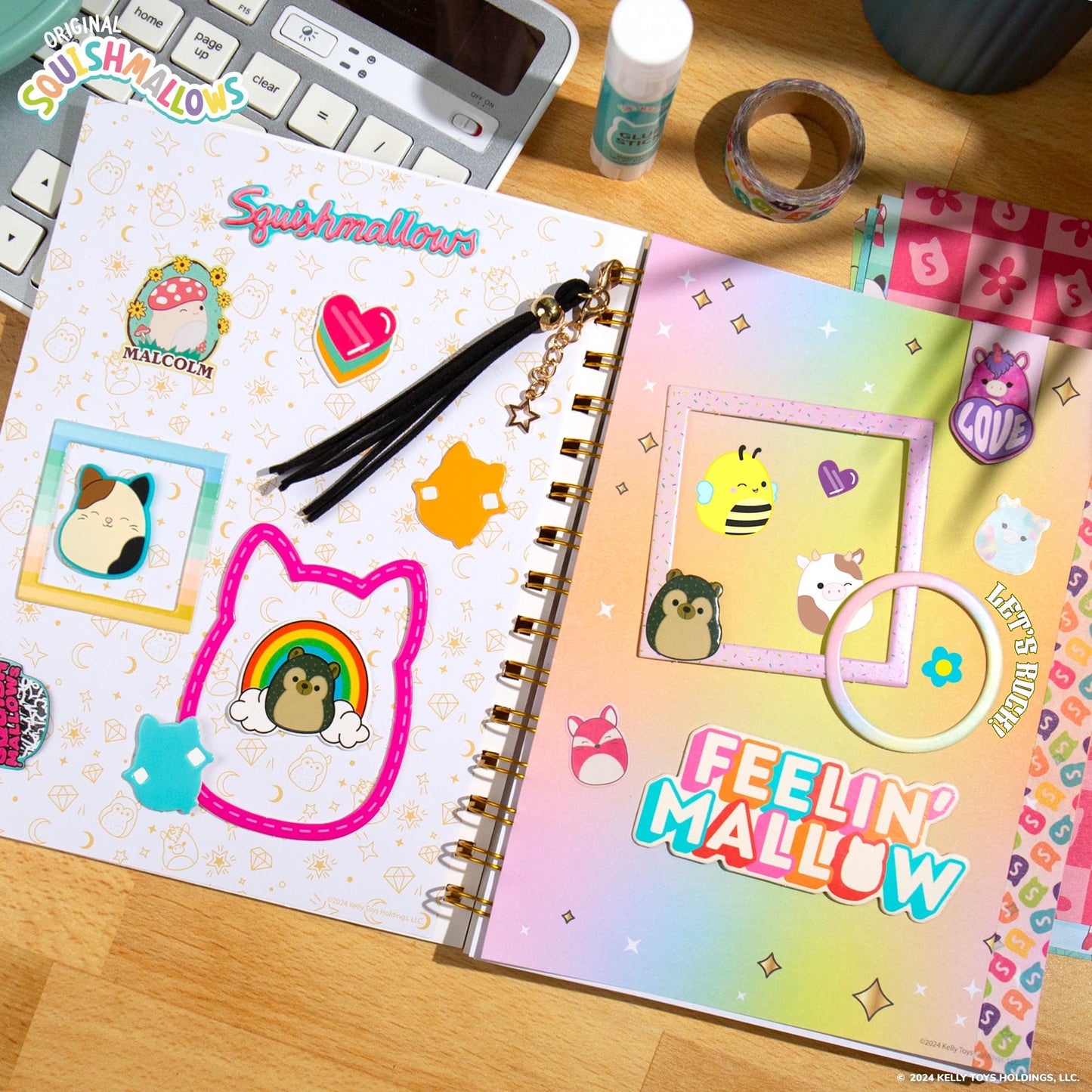 Squishmallows Original DIY Journaling Kit, Includes Craft Supplies Like Cute Stickers for Journaling, Sketch Pad, Cam The Cat Charm, Keychain, Fun