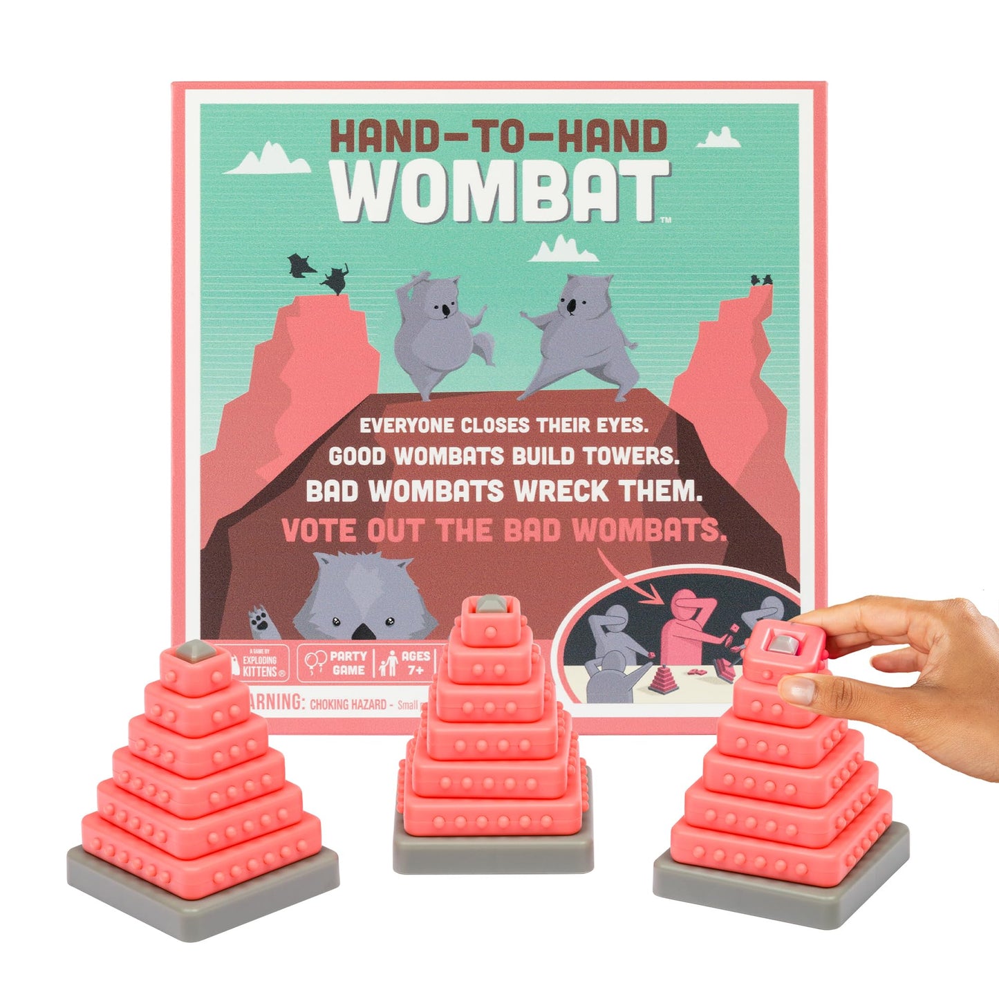 Exploding Kittens Hand to Hand Wombat 3-6 Players - Ages 7+ - 15 Minutes to Play - A Game of Teamwork and Trouble-Makers - Party Game, Family Game