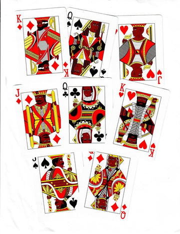 Afrocentric Playing Cards Blacks Factor, Poker-Sized, 12 Distinct African Royalty Face Cards, Black Mudcloth Back Design, Red and Black Jokers