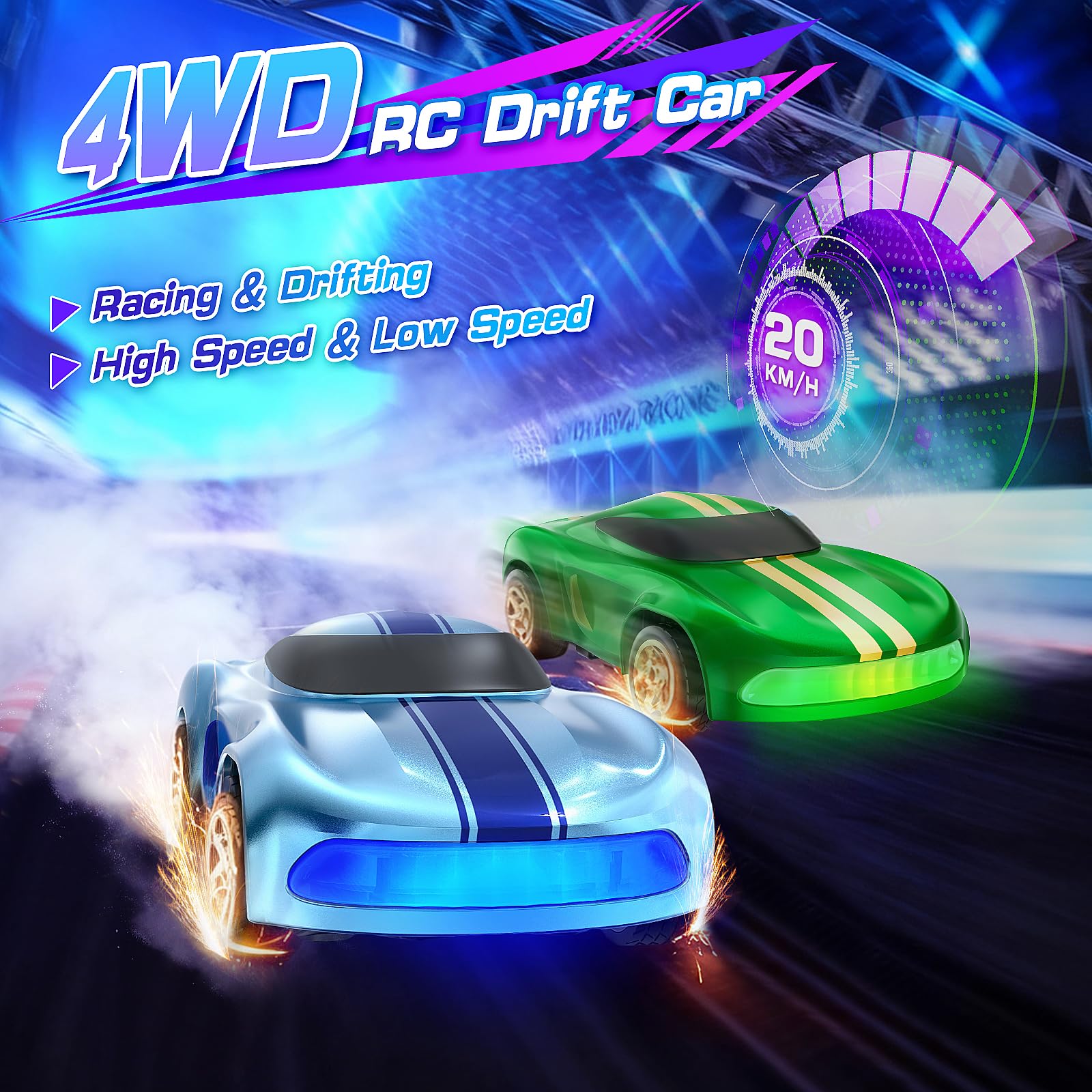 Salazaza RC Drift Car, 1/64 Mini Drift RC Cars 4WD Micro Remote Control Car with LED Lights and Speed Switch, Ideal Birthday Cars Toys for Adults Kids