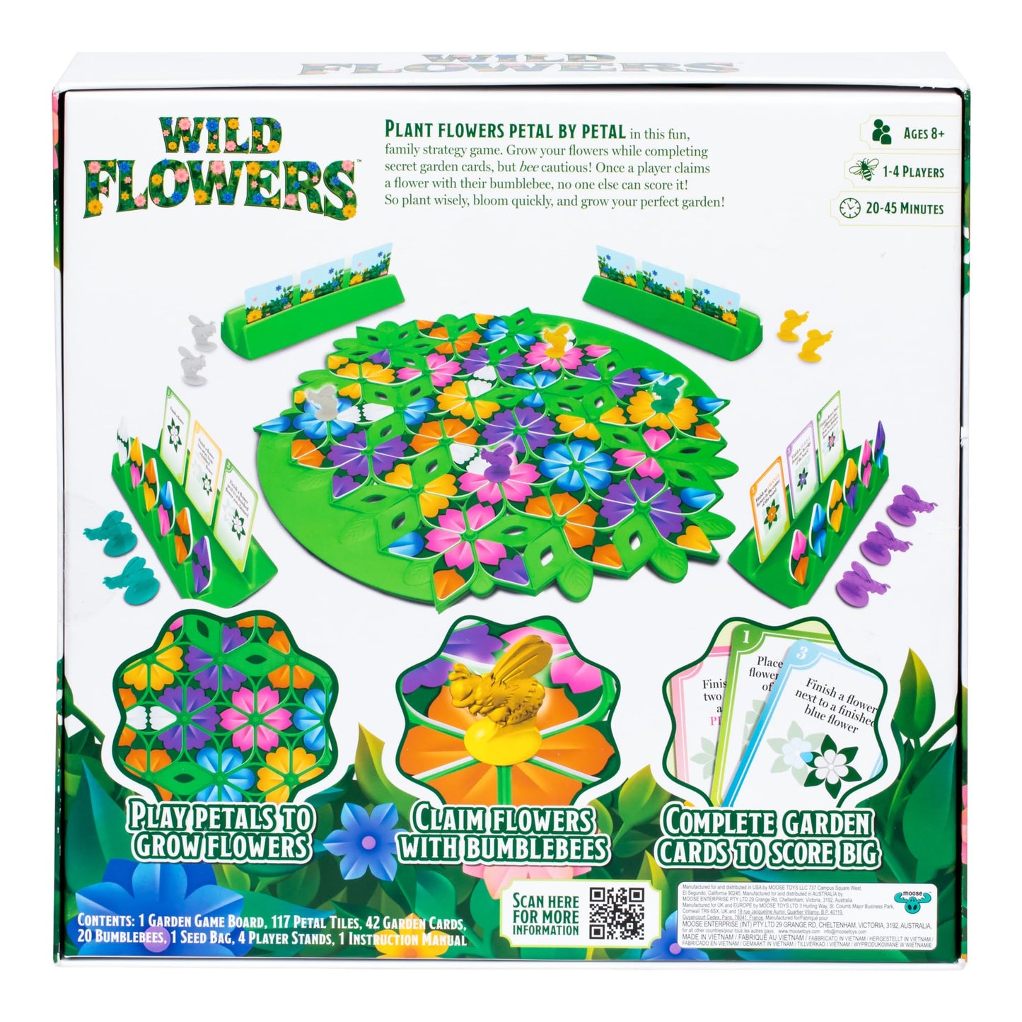 Wild Flowers Family Fun Strategy Game, Grow & Claim Flowers by Placing Tiles & Bumble Bees to Secure Your Blooms Before Others, Complete Garden Cards