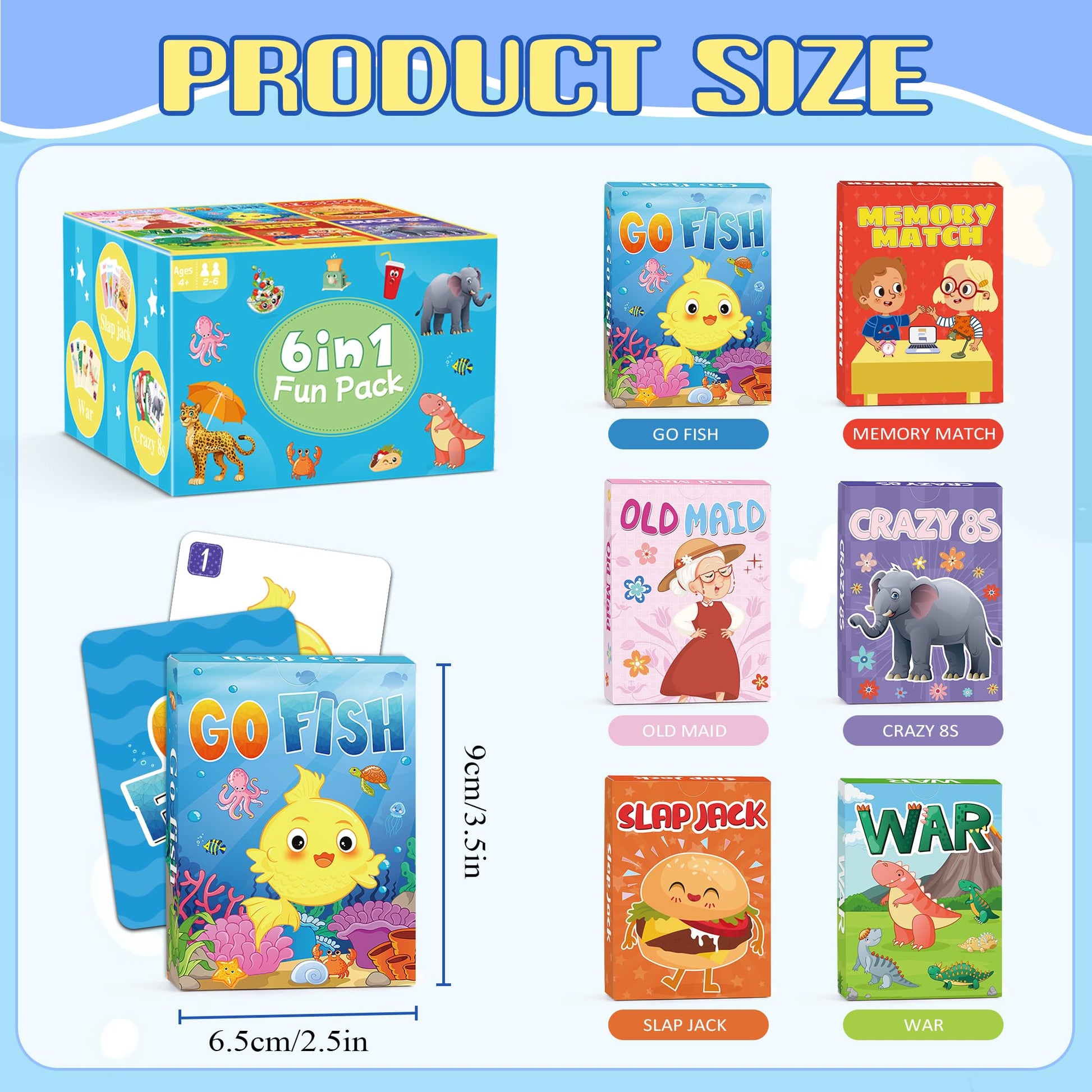 Kids Card Games, Go Fish,Old Maid,Crazy 8s,Memory Match,Slap Jack,War, Cards Game for Kids 4-8, Fun Game for Family Game Night Party Table Games