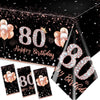 GREHUMOR 3Pcs 80th Birthday Tablecloth Decorations for Women-Rose Gold Pink Table Cloth Happy 80 Birthday Theme Party Supplies Table Cover Plastic