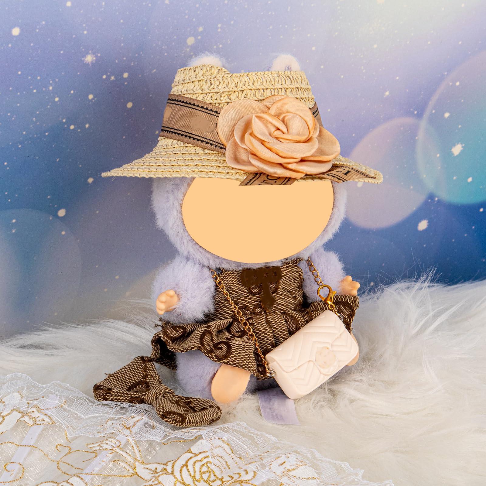 CiuZikGok Doll Clothing Set (No Doll), Cute Cropped Straw Hat, Crossbody Bag, Dress, Suitable for 15-17cm Dolls, Outfit Accessory Set for Unique