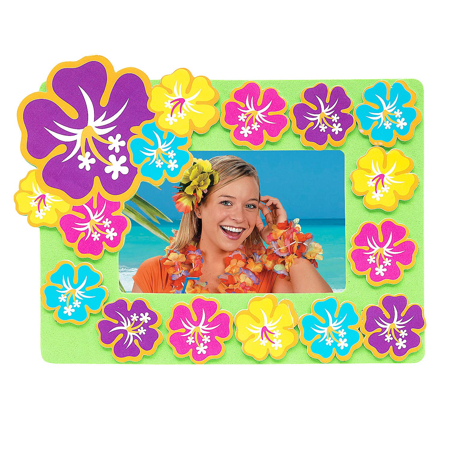 Fun Express Luau Hibiscus Picture Frame Magnet Craft Kit - VBS 2026 Vacation Bible School Supplies/Decor - Makes 12