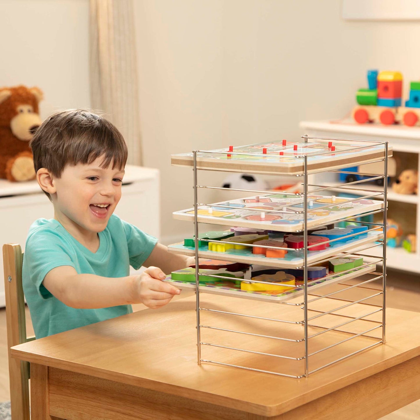 Melissa & Doug Multi-Fit Metal Wire Puzzle Rack 12 inches wide and 0.75 inches deep