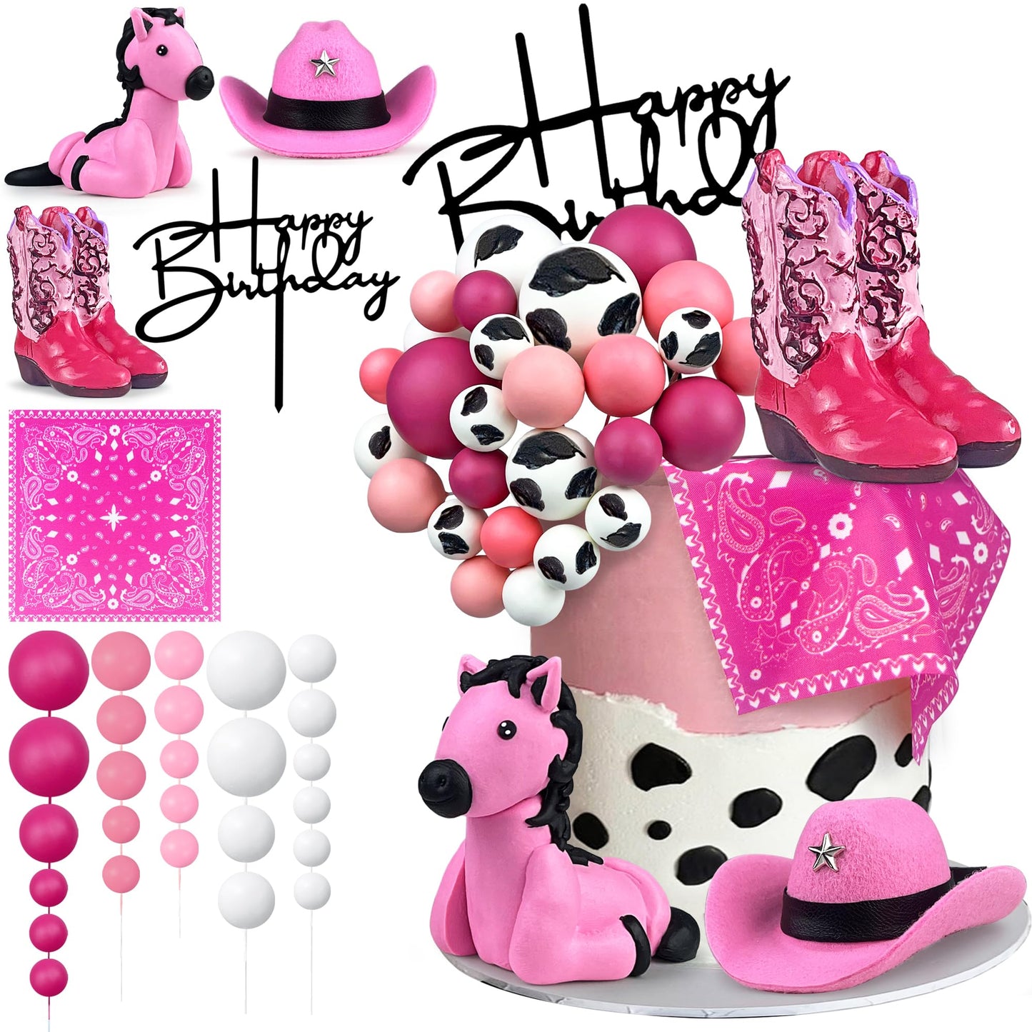 31 PCS Cowgirl Cake Decorations Hat and Boot Cake Toppers for Western Theme Birthday Baby Shower Cowgirl Party Supplies