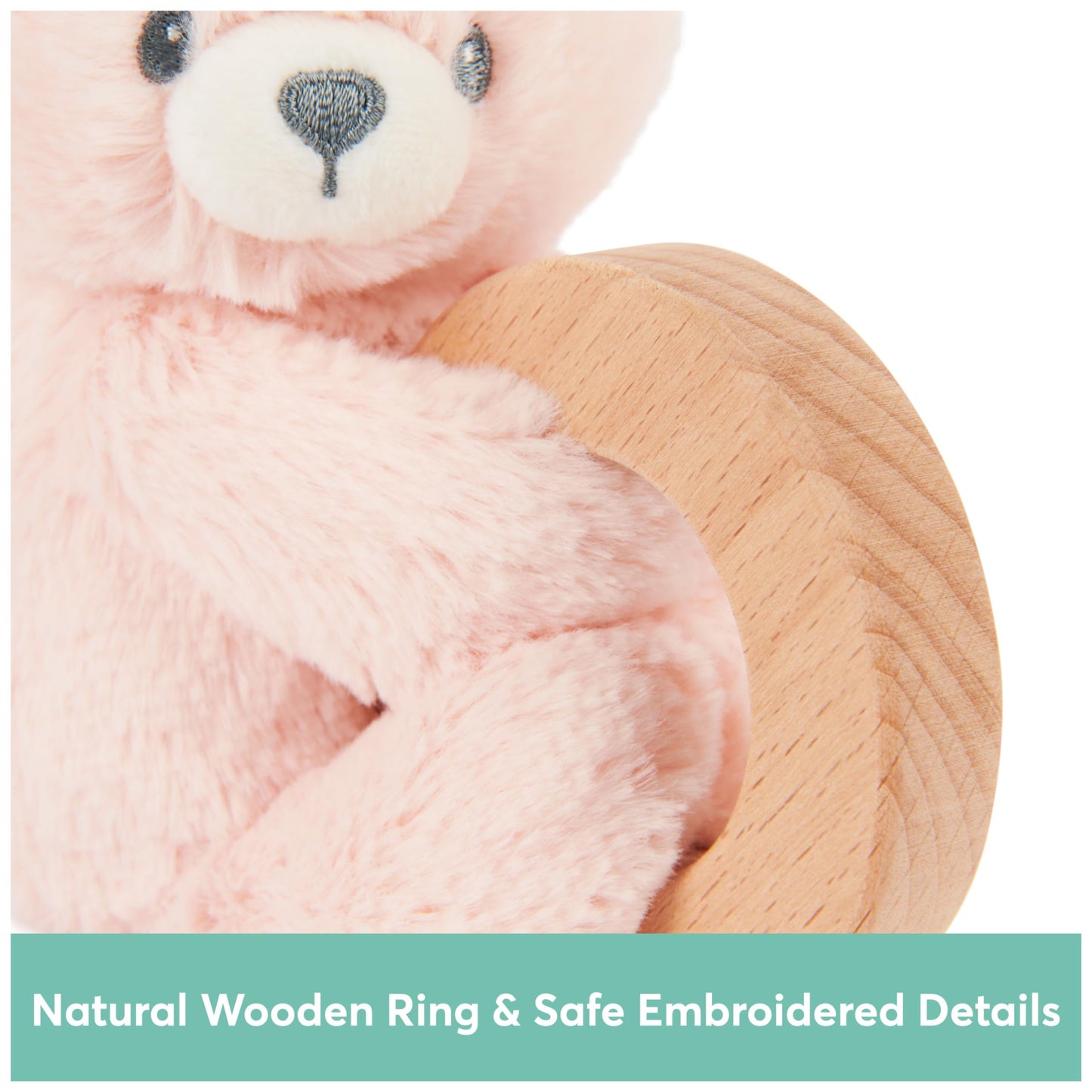 GUND Baby Sustainable Bunny Ring Rattle, Stuffed Animal Plush Made from 100% Recycled Plush Materials, Wooden Rattle for Babies and Newborns, Pink,