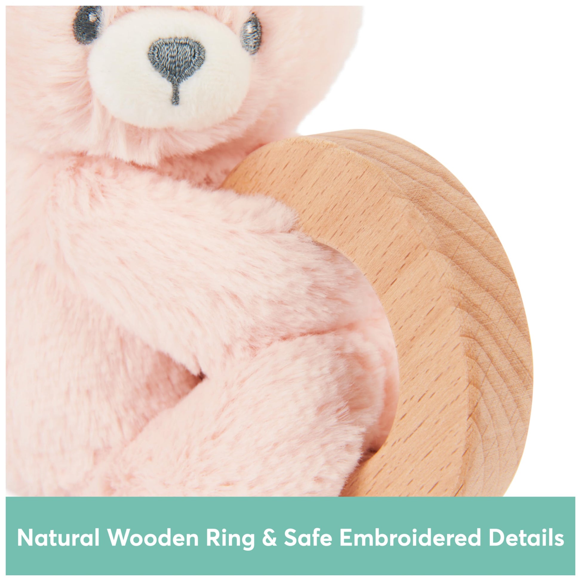 GUND Baby Sustainable Bunny Ring Rattle, Stuffed Animal Plush Made from 100% Recycled Plush Materials, Wooden Rattle for Babies and Newborns, Pink,