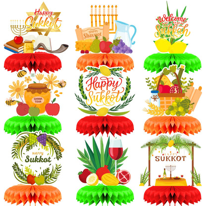 LOONELO 9 Pcs Happy Sukkot Honeycomb Centerpieces, Sukkot Table Decorations Table Toppers Party Decorations for Jewish Holiday Celebration Festival