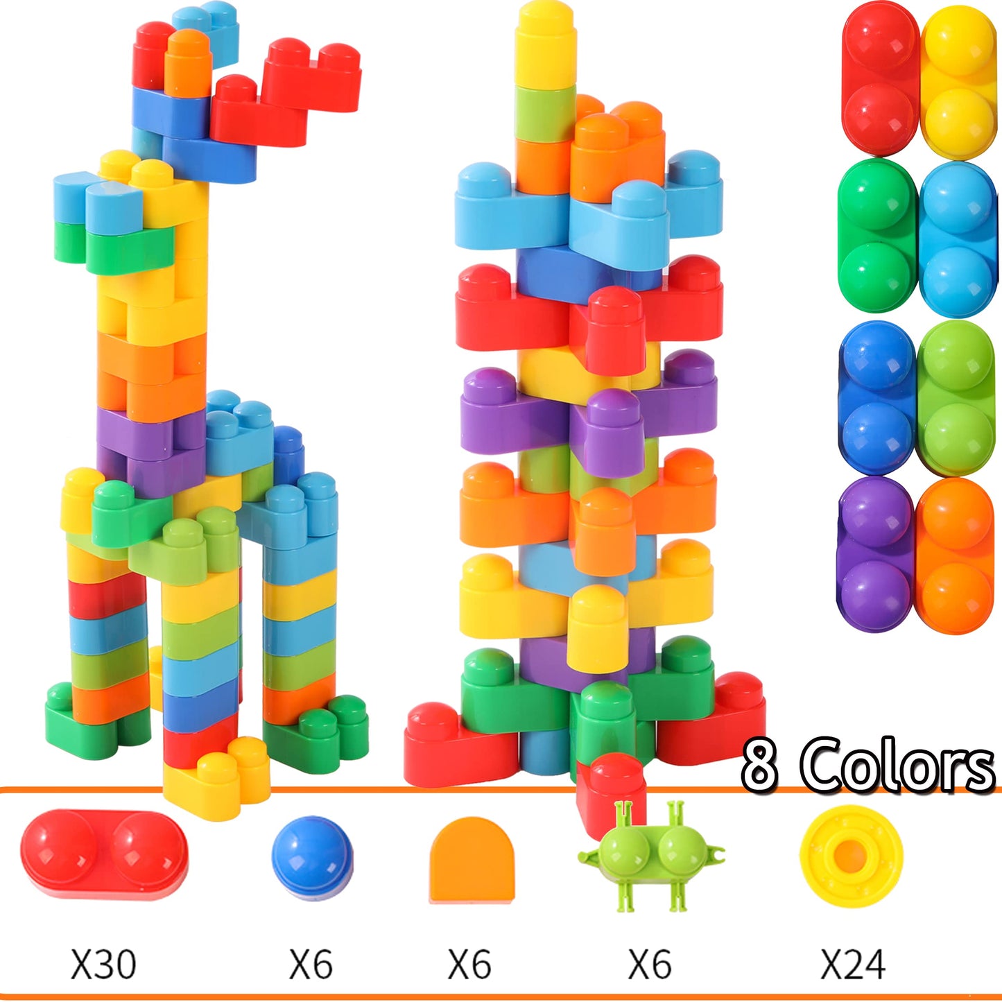 RAINBOW TOYFROG Building Blocks Toys for Toddlers-Educational Development STEM Toys-Safe Skill Building Toys for Boys&Girls - Set of 74pcs