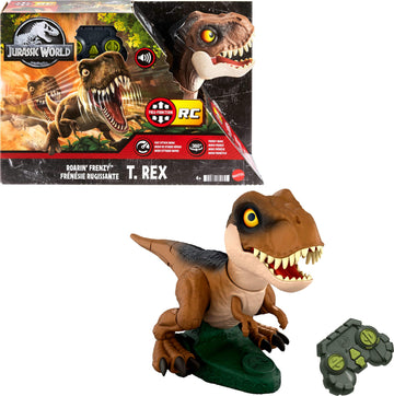 Mattel Jurassic World Roarin’ Frenzy T Rex RC Toy, Motorized Remote Control Tyrannosaurus Rex Dinosaur, Multiple Movement Modes & Sounds