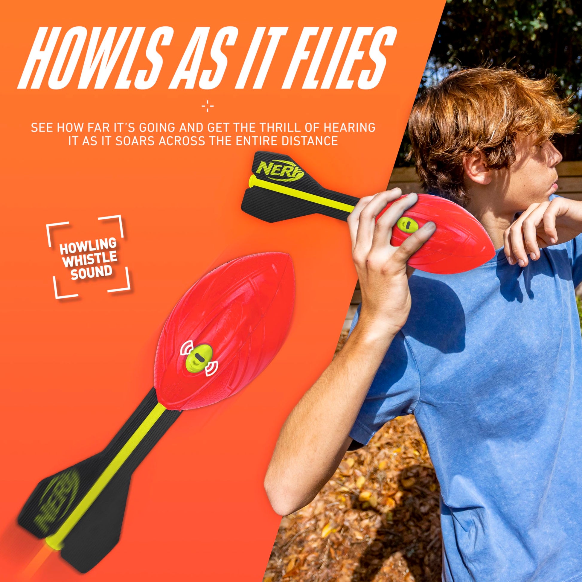 Nerf Vortex Aero Howler Foam Ball, Classic Long-Distance Football, Flight-Optimizing Tail, Whistling Sound, Indoor & Outdoor Fun, Christmas Stocking