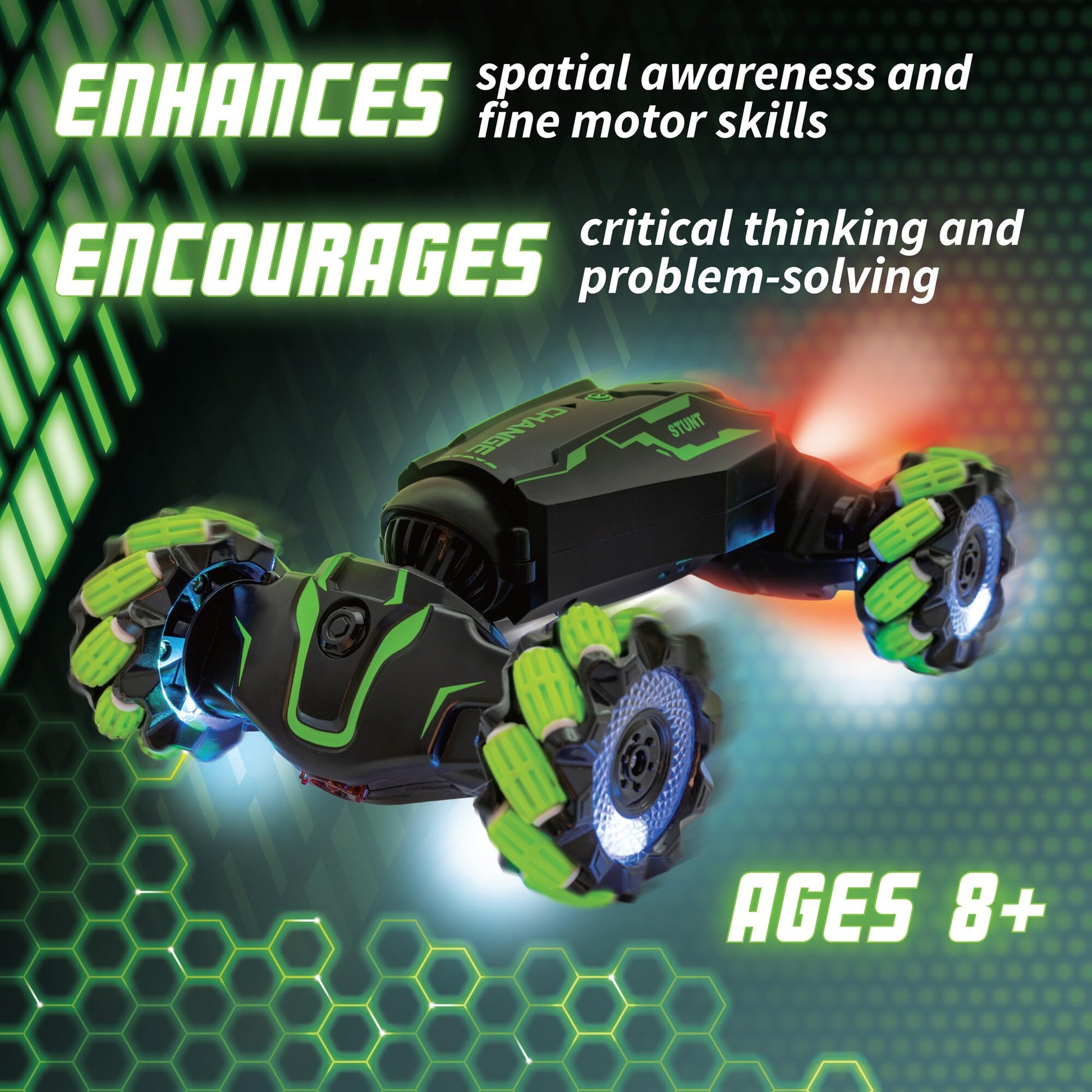 MindWare Hyper Stunt Drifter Remote Control Car - 360° Rotating 4WD RC Car for 8 Year Olds and Up