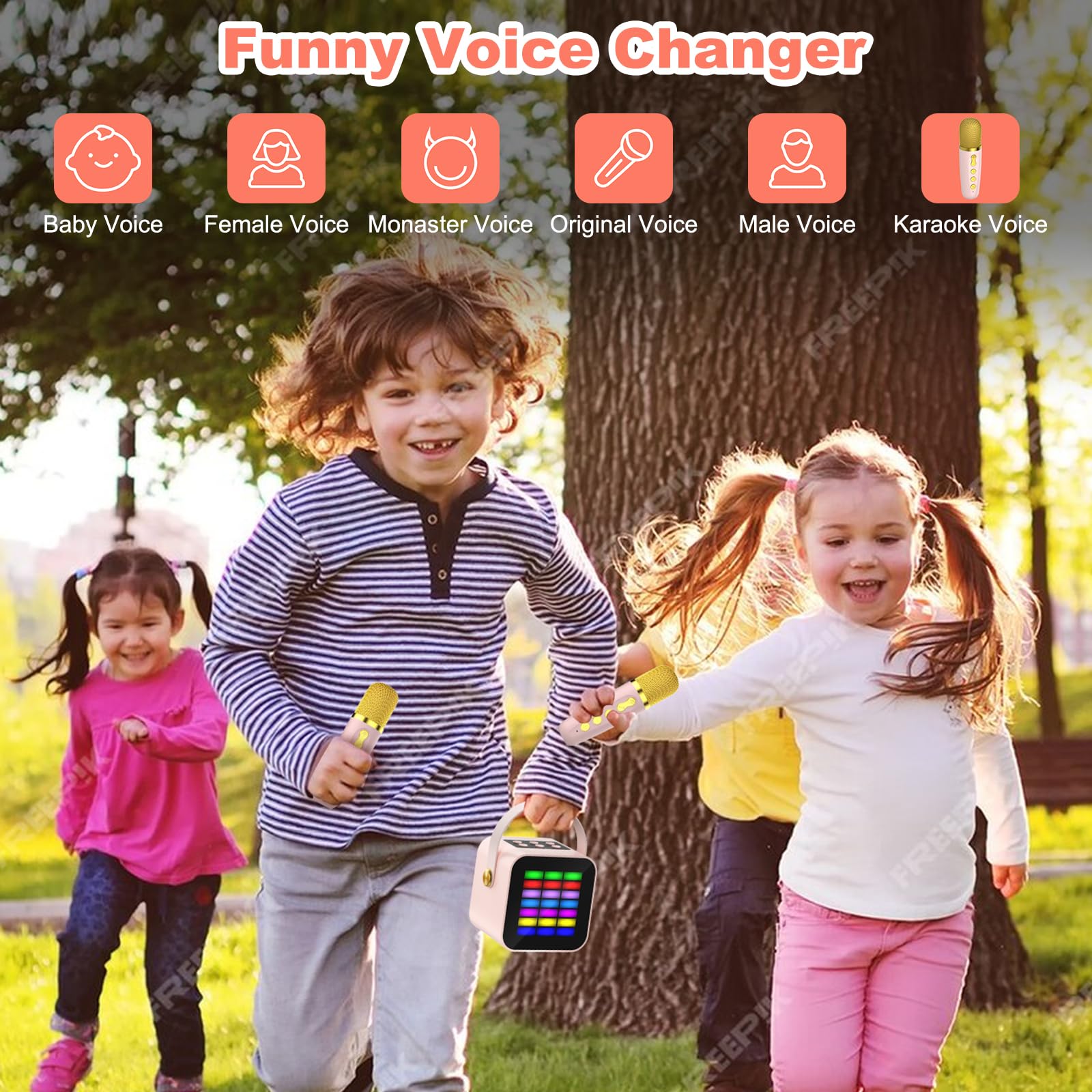 Mini Karaoke Machine for Kids Girls: Portable Bluetooth Speaker with 2 Wireless Microphones and RGB Lights, Birthday Gift Toys for Boys Ages 4+ Year