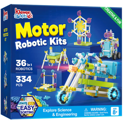 JOVA Klever Kits 36-in-1 Motor Robotic Kits, Make Your Own Kids Craft Kits Educational STEM Toys for Ages 8-13 Boys and Girls, Science Gifts for 8