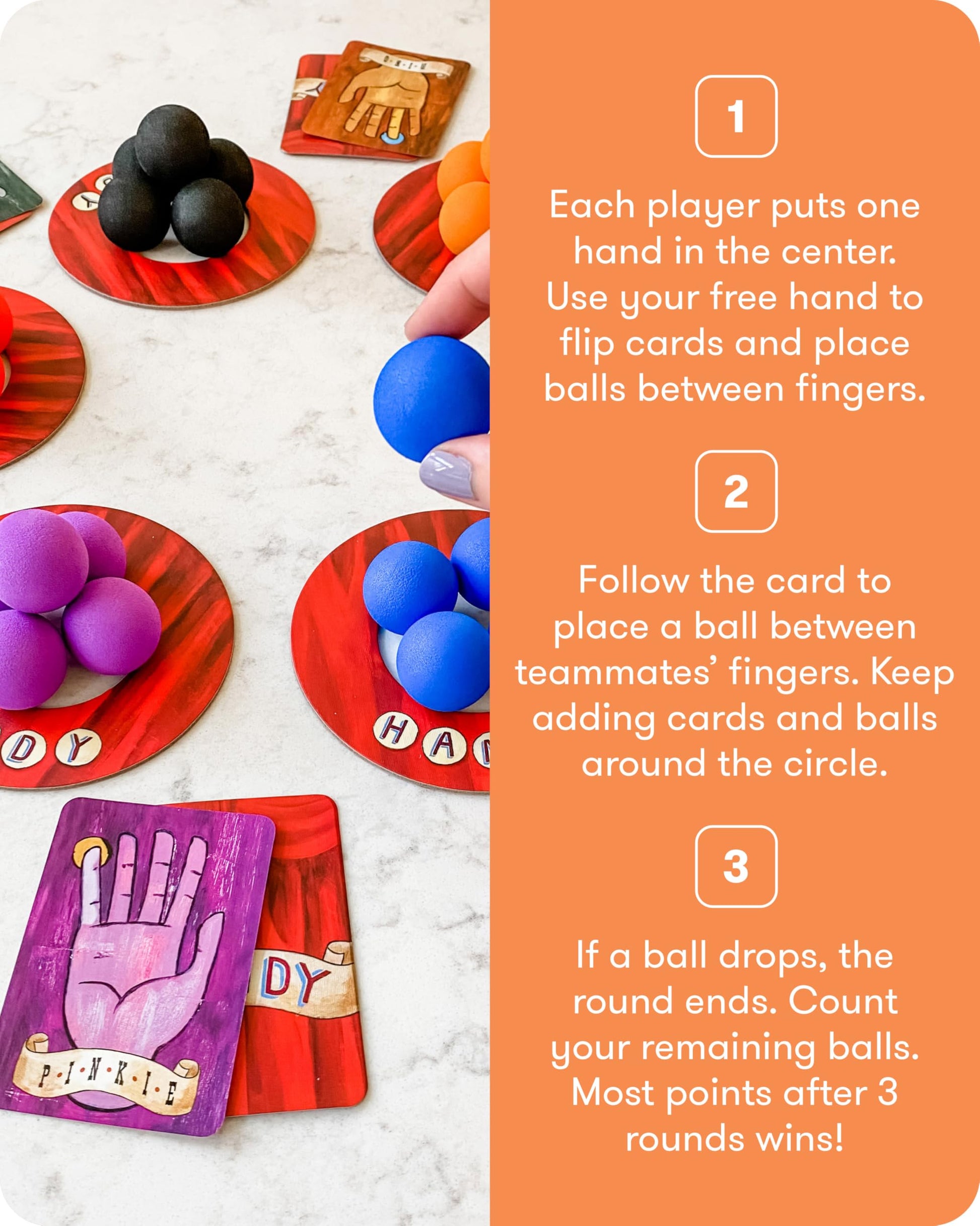 SimplyFun Handy - Family Game for Kids and Adults Ages 8+ - Fine Motor Skills Game with Soft Balls and Cards - Classroom, Party, or Family Game Night