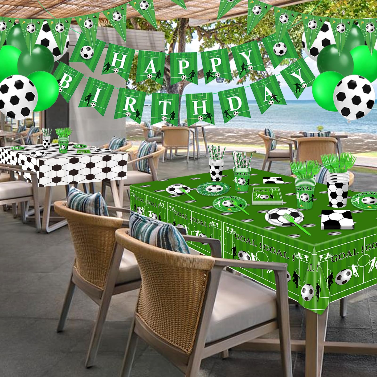 Bolake 172 Pcs Soccer Party Plates Tableware Set Serves 24 Soccer Party Decorations Supplies Includes Plates Napkins Banner Cups Tablecloth for Soccer