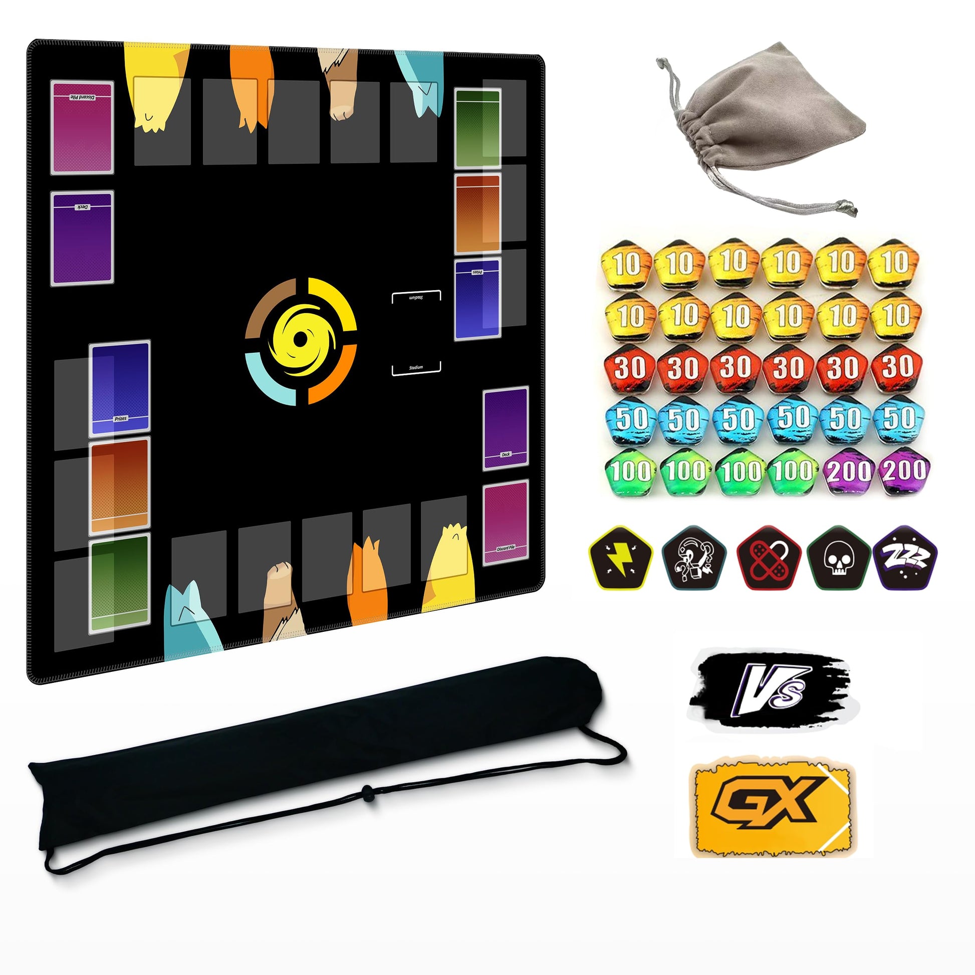 GuarditechProX Trading Card Game Playmat - 2-Player Trainer Mat with 37 Damage Counters and Professional Storage Bag (Style 1)