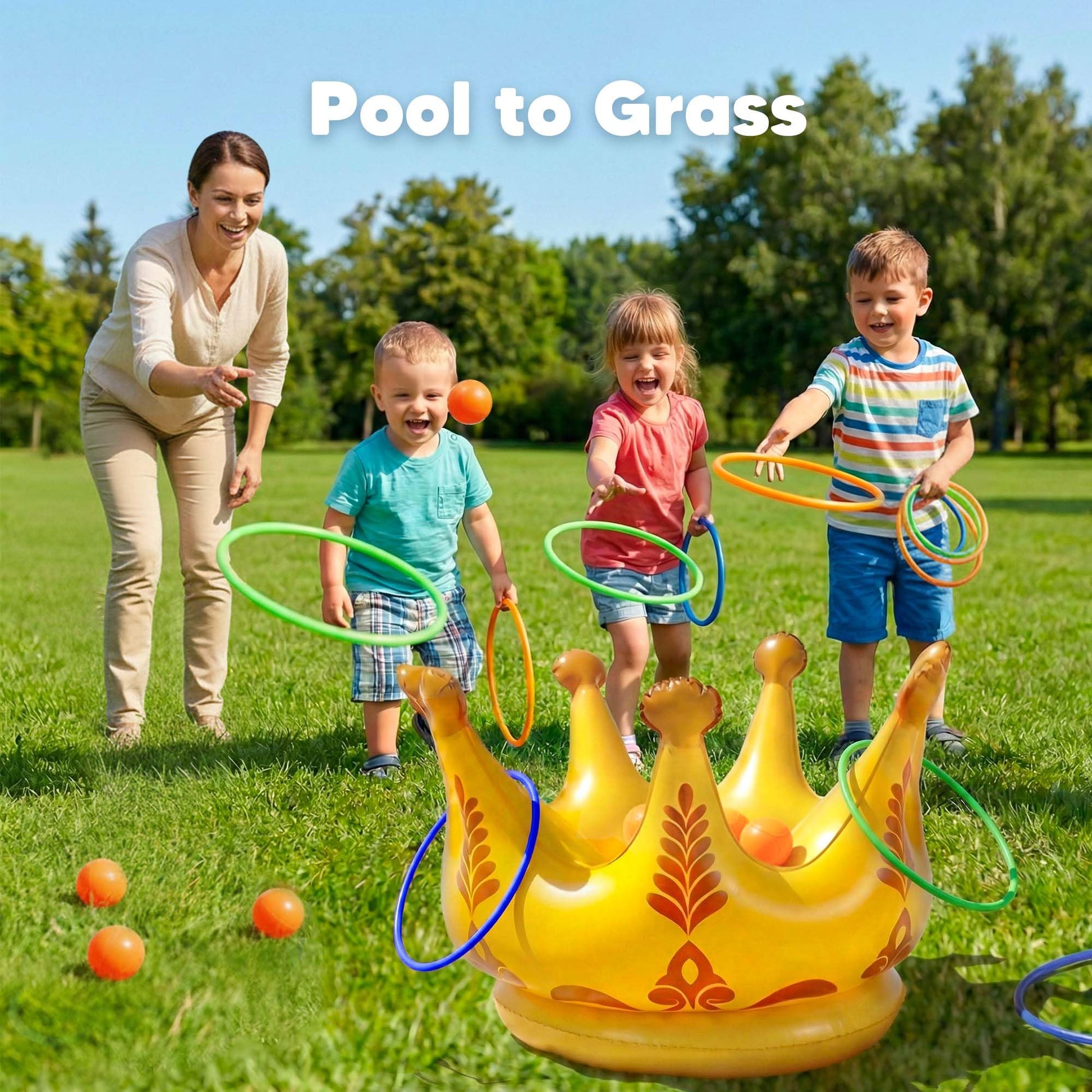 Funscape 2PCS Crown Pool Toy, Kids Inflatable Ring & Ball Toss Water Games