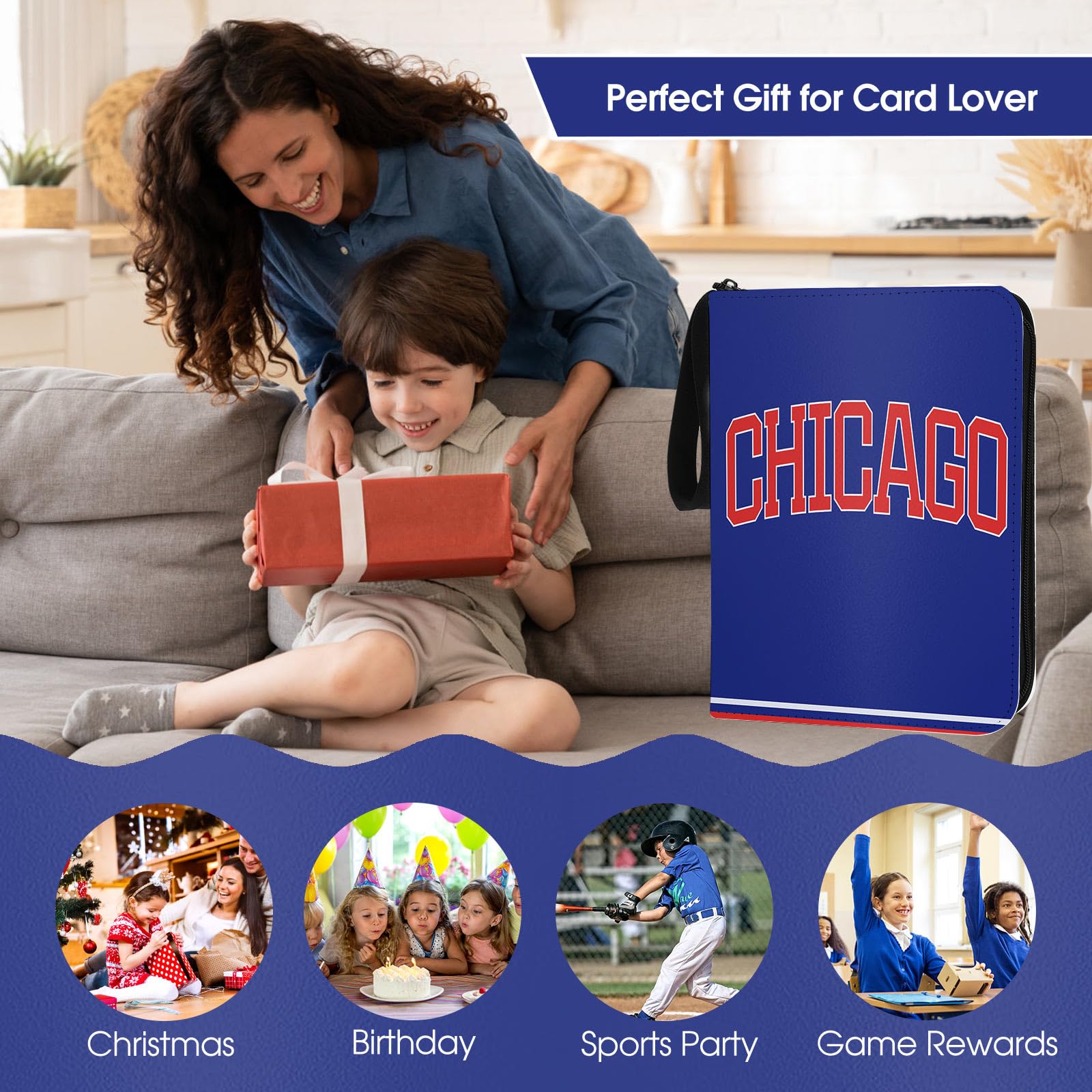 Baseball Card Binder With Sleeves 900 Pocket, Chicago Card Holder for Trading Cards, Collector Album, Sports Card 3 Ring Storage Book Folder Organizer