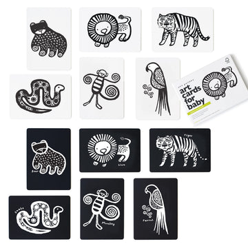Wee Gallery High Contrast Cards for Baby - Black and White Jungle Animals