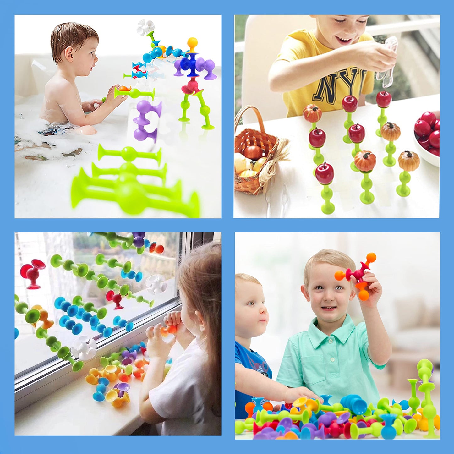 48 Piece Suction Cup Toys Construction Set - Silicone Building Blocks DIY Fun Bath Toys for Kids Ages3-6, travel essentials for toddlers 3-5, Darts