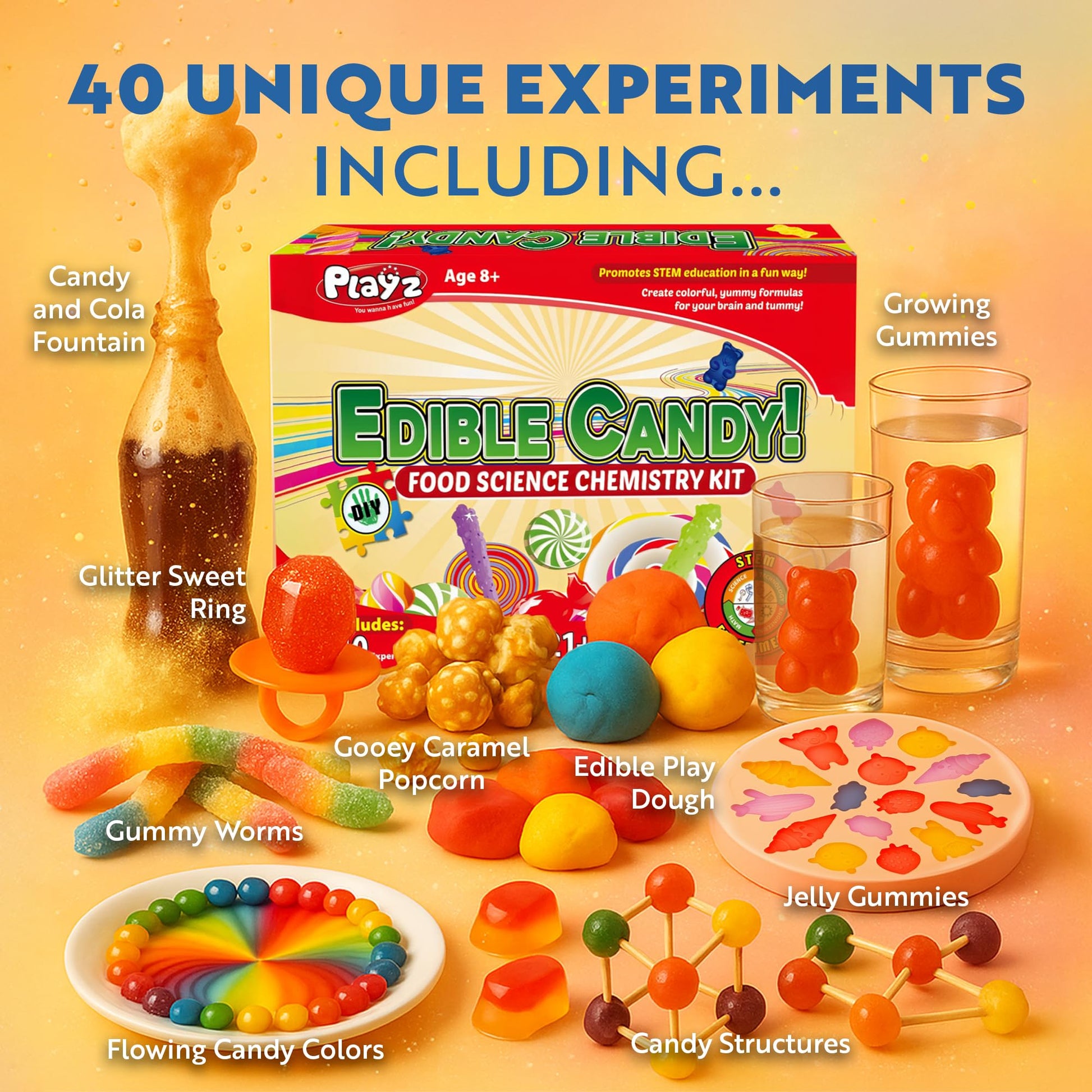 Playz Edible Candy Making Science Kit for Kids Ages 8-12 Years Old - Food Science Chemistry Kid Science Kit with 40 Experiments to Make Your Own