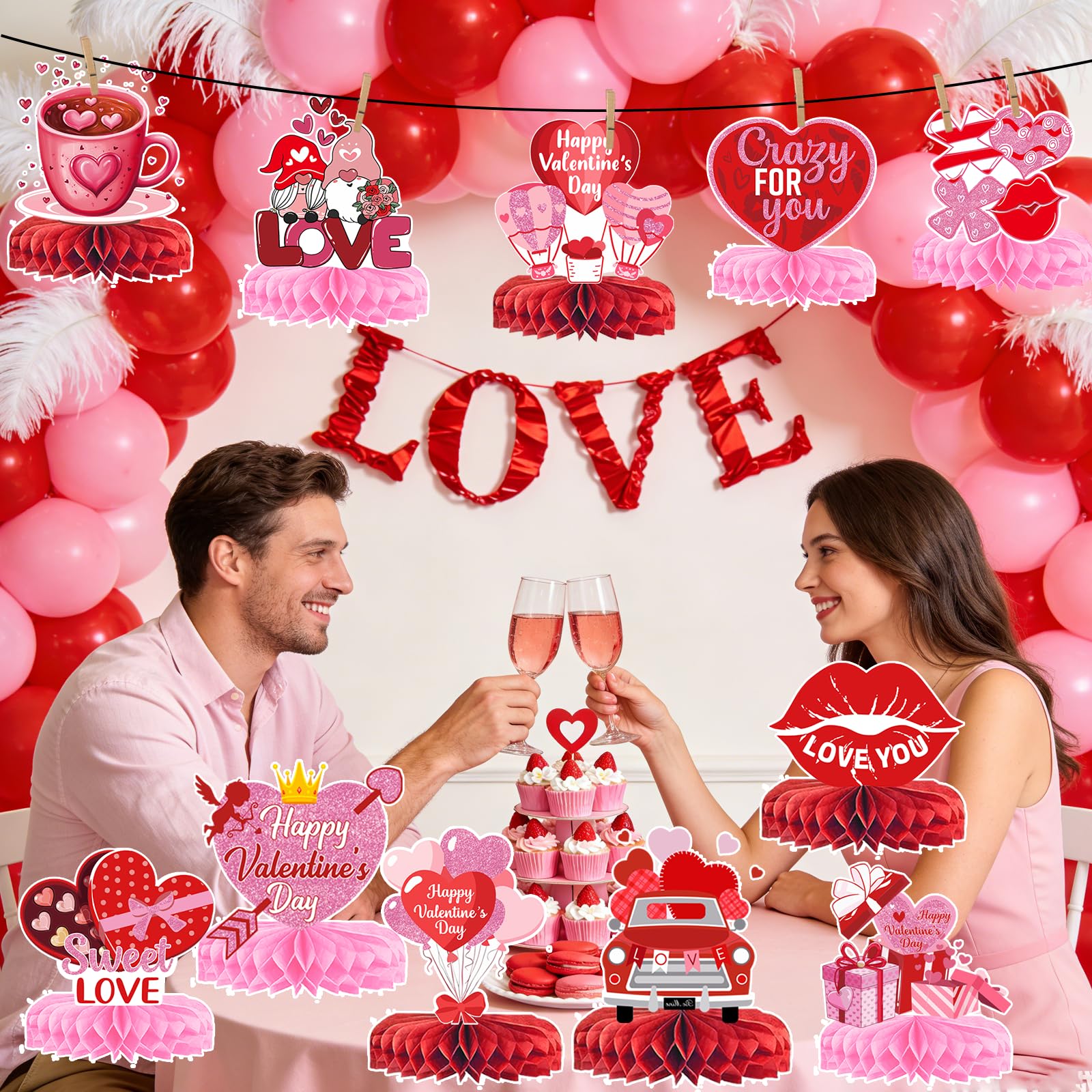 Valentines Day Table Decorations: 12Pcs Valentine Honeycomb Centerpieces Valentine Table Decorations Valentine Day Centerpieces for Table