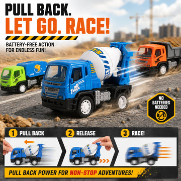 6 Pack Pull Back Construction Trucks for Kids, 4.5" Toy Vehicles