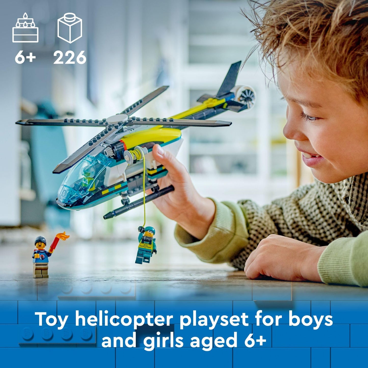 LEGO City Emergency Rescue Helicopter, Toy Aircraft Playset for Kids, Fun Gift for Boys and Girls Aged 6 Plus, Hiker, Rescuer, and Pilot Minifigures