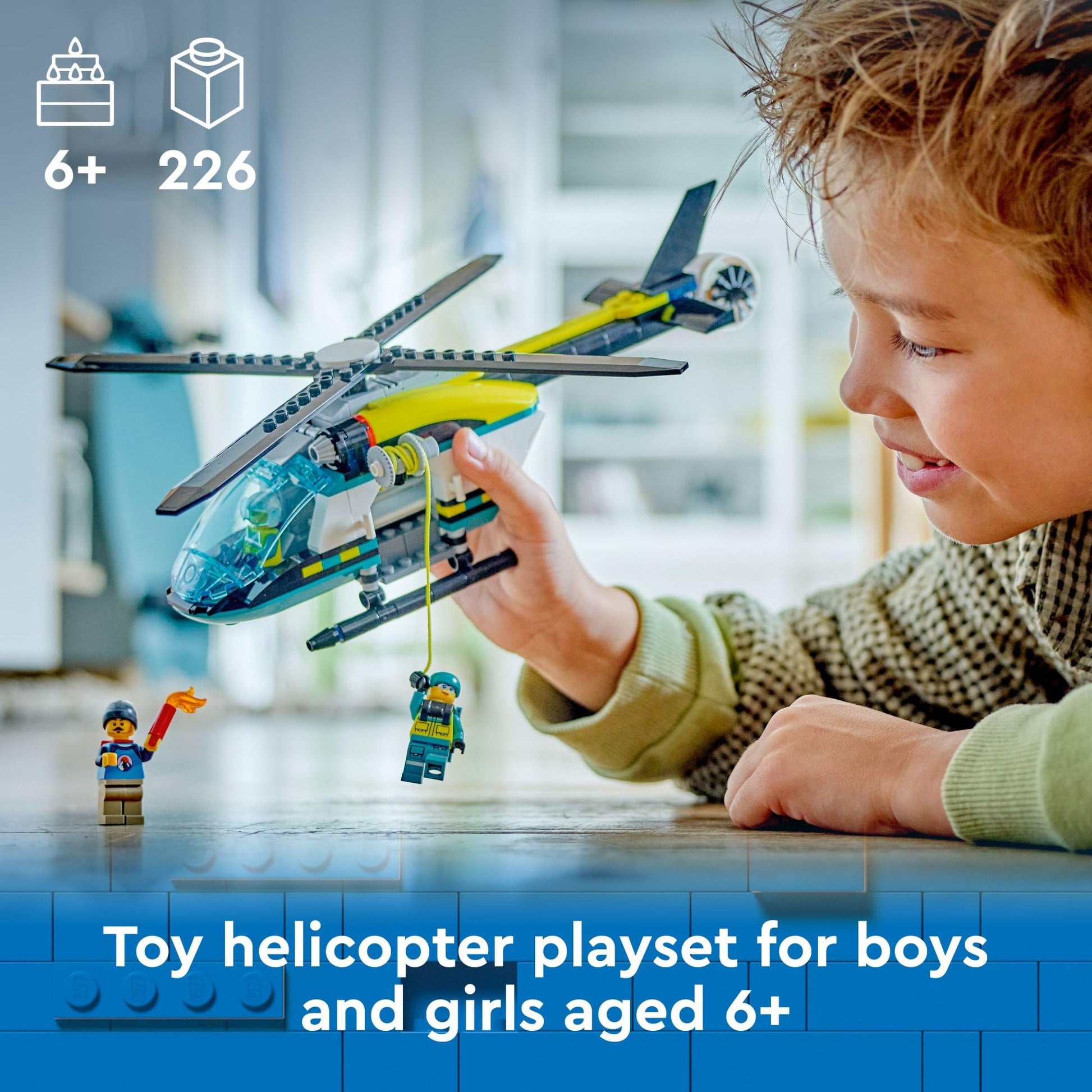 LEGO City Emergency Rescue Helicopter, Toy Aircraft Playset for Kids, Fun Gift for Boys and Girls Aged 6 Plus, Hiker, Rescuer, and Pilot Minifigures