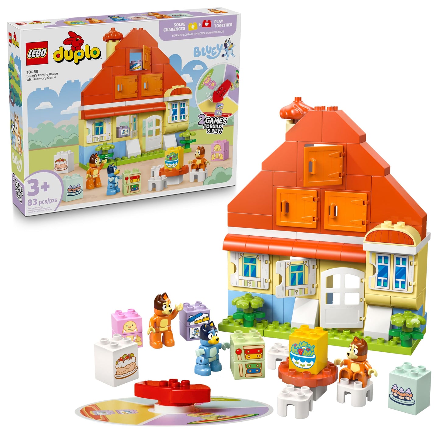 LEGO DUPLO Bluey: Bluey’s Family House with Memory Game - Toddler Toy for Kids Ages 3+ - Memory Game Playset Includes Bluey Figure - Preschool Toy