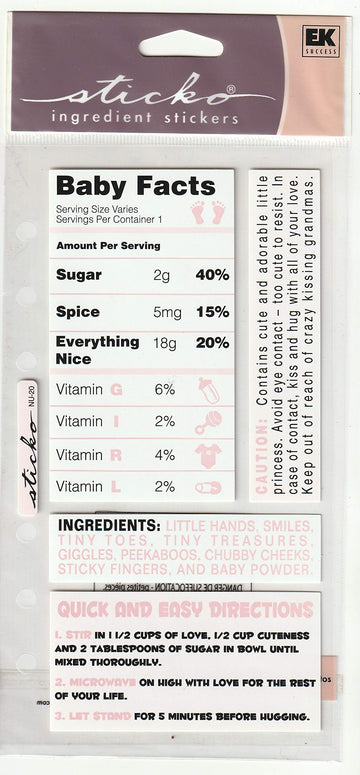 Sticko Ingredient Stickers Baby Girl Theme