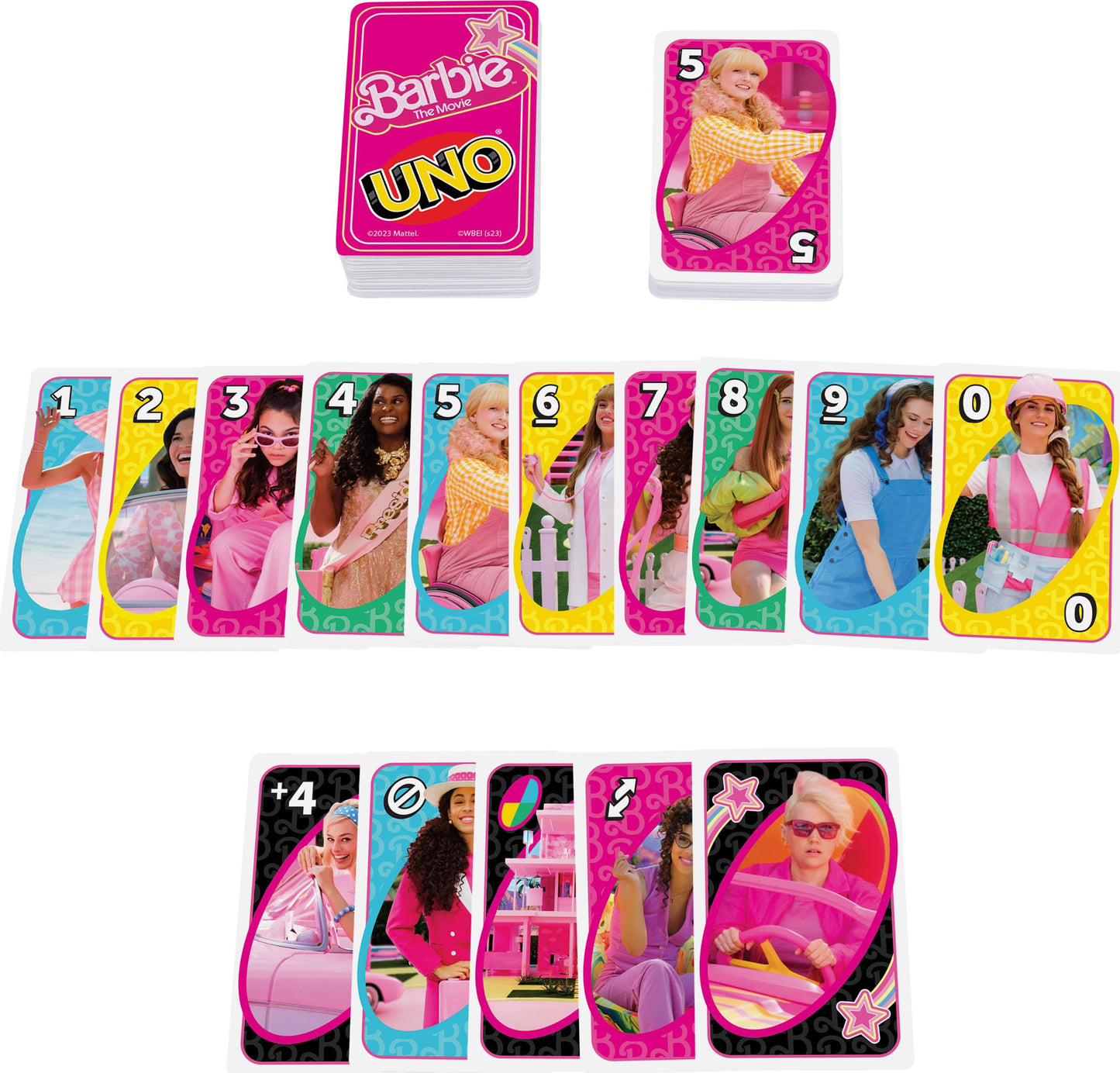 Mattel Games UNO Barbie The Movie Card Game for Kids & Adults Featuring Characters Graphics & Special Rule, 2 to 10 Players