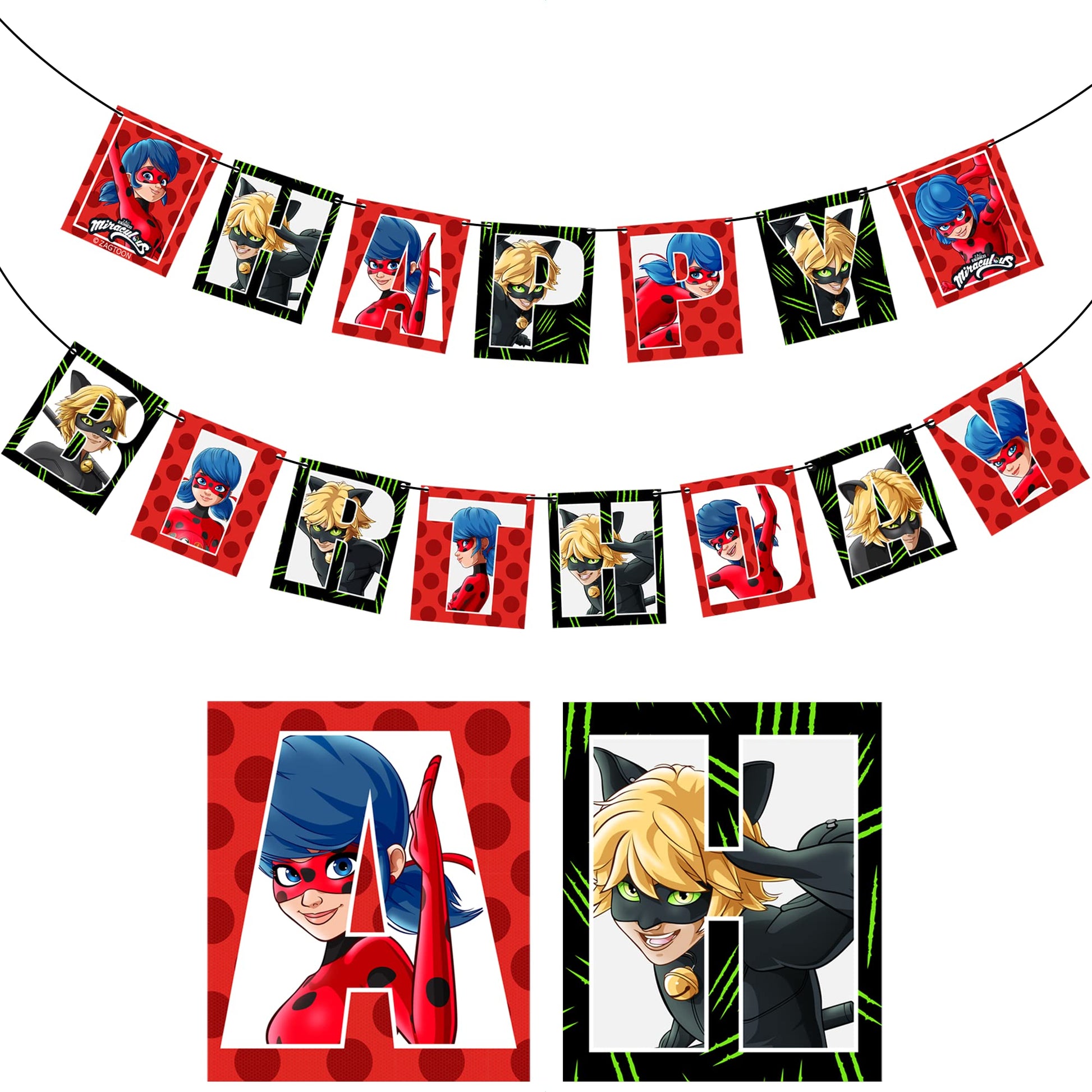Miraculous Ladybug Cat Noir Large 6"x7" Happy Birthday Banner Decoration
