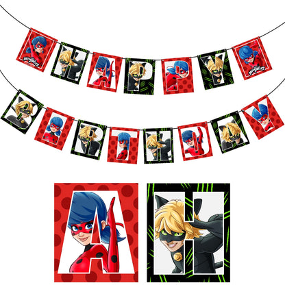 Miraculous Ladybug Cat Noir Large 6"x7" Happy Birthday Banner Decoration