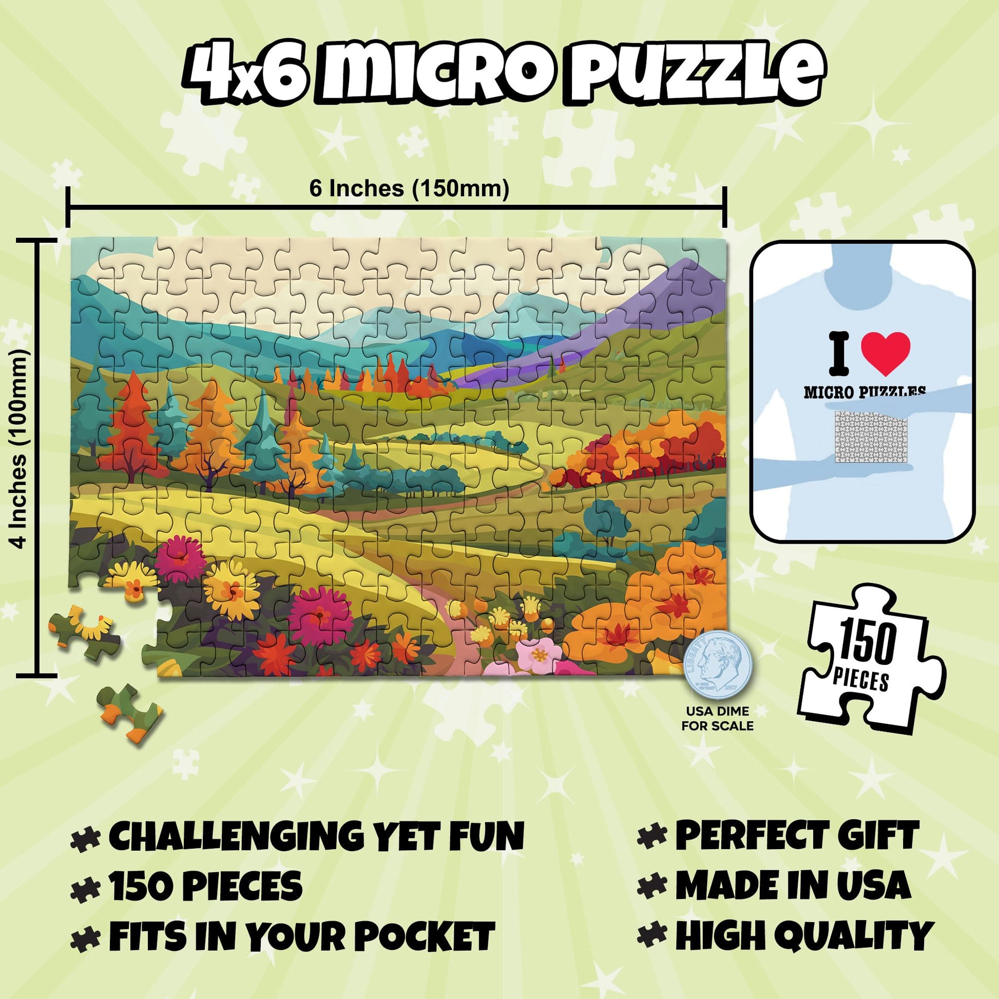 MicroPuzzles “Fields & Flowers” Mini Jigsaw Puzzle 2-Pack - 150-Piece Floral Pocket 4×6 in Puzzle Gift | Made in USA | Small Business