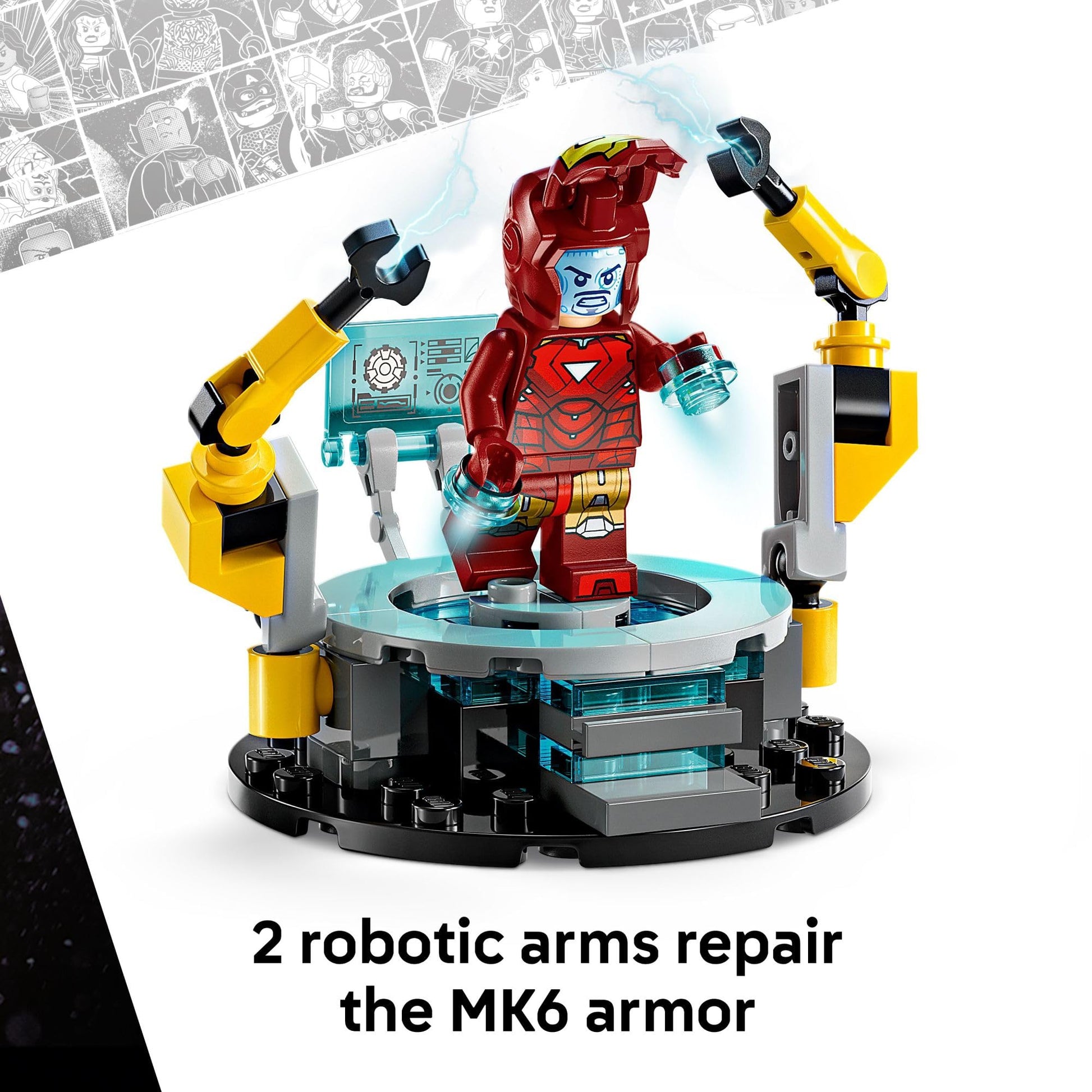 LEGO Marvel Iron Man’s Laboratory: Hall of Armor Building Toy - Marvel Superhero Toy for Kids, Boys and Girls, Ages 8+ - with Minifigures and a Mech