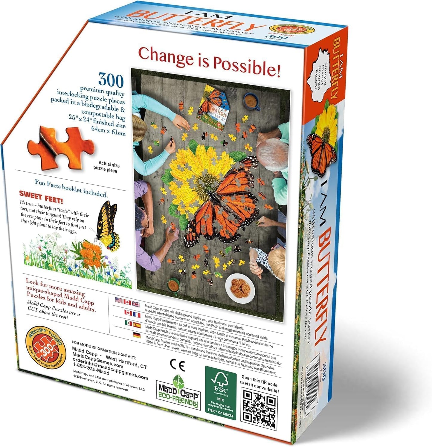 Madd CAPP: I Am Butterfly - 300 Piece Puzzle - Insect-Shaped Jigsaw, 25" X 24" Finished Size, Poster Reference, Educational Fun Facts Booklet