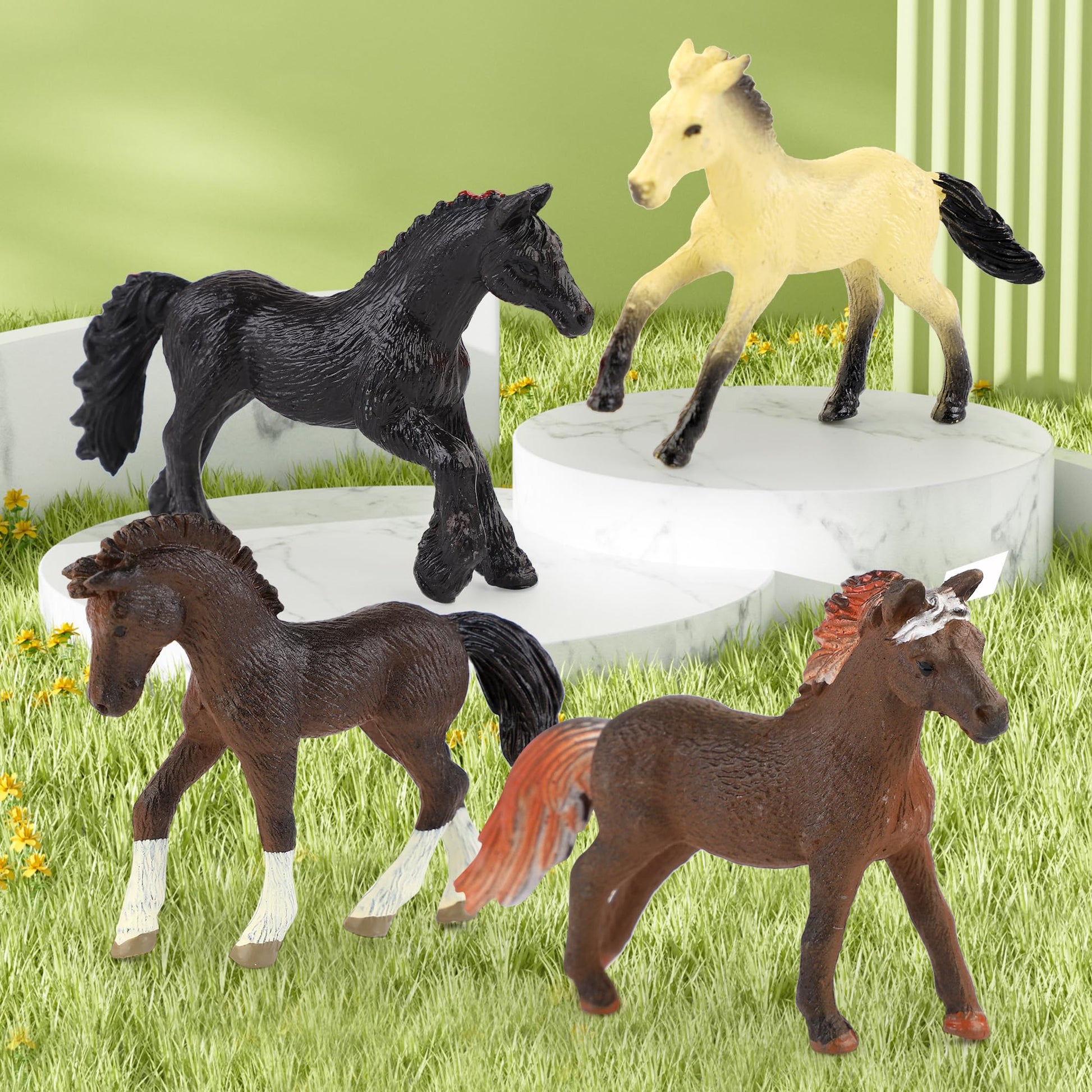 Liberty Imports 12 Pcs Deluxe Plastic Horse Figure Toy Set for Kids - Realistic Miniature Toy Pony Figurines Bulk Animal Variety Cake Toppers Gift