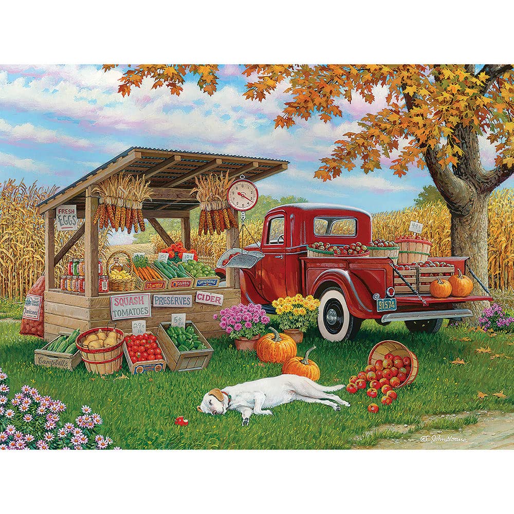 Bits and Pieces - Large 300 Piece Jigsaw Puzzle for Adults - Taste of Autumn Fall Farm Market Dog Truck Apple Field Jigsaw Puzzle by Artist John