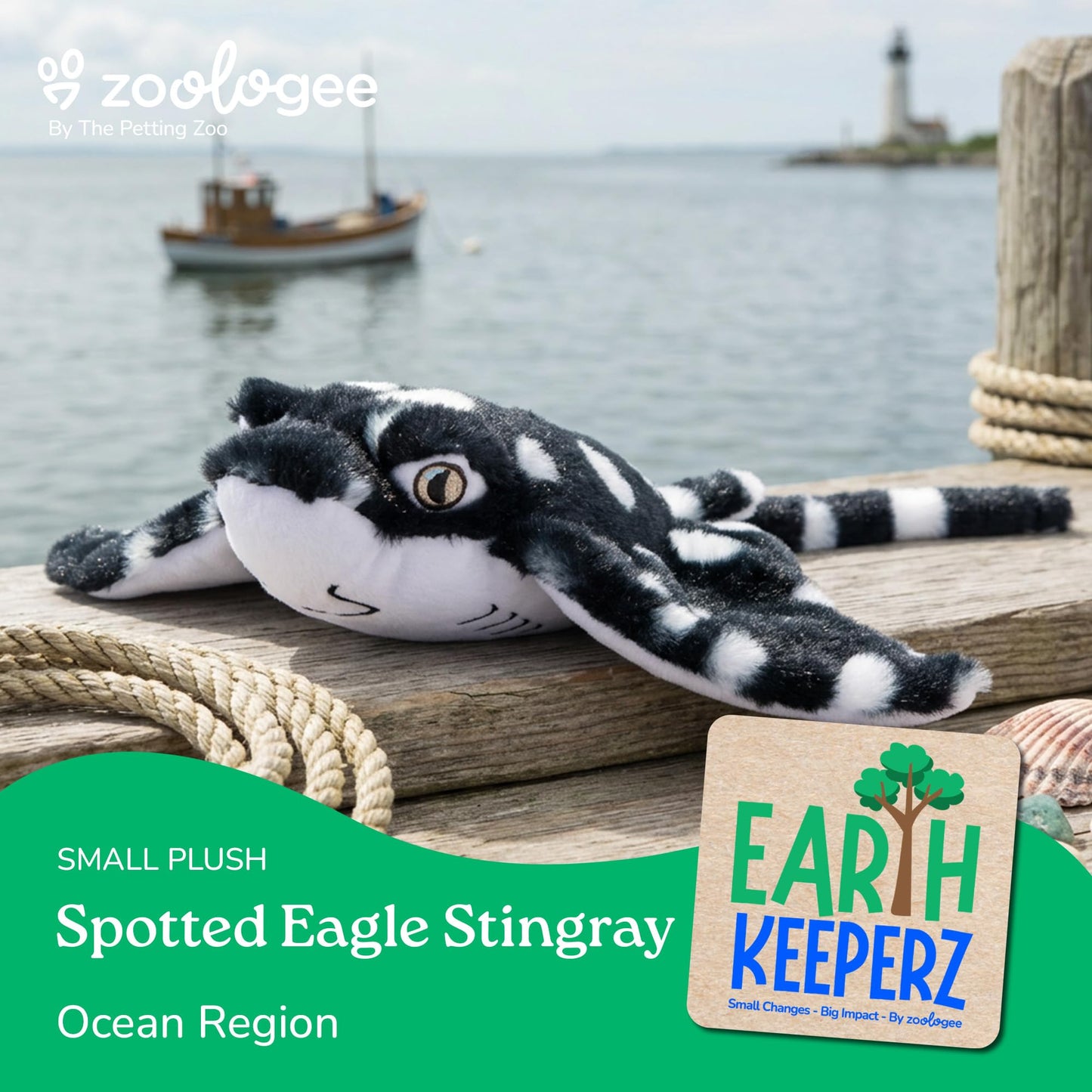 The Petting Zoo Spotted Eagle Stingray Stuffed Animal Plushie, Gifts for Kids, Earth Keeperz Sealife Animals, Zoologee Spotted Eagle Stingray Plush