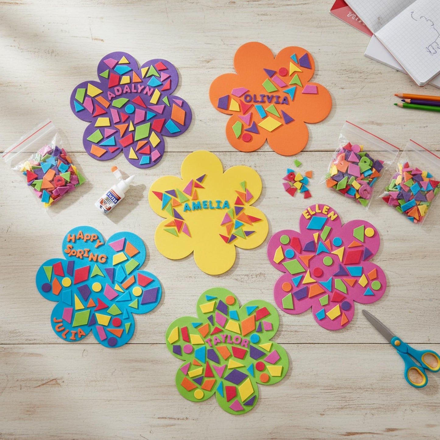 Fun Express DIY Foam Mosaic Flower Kit - Creative Craft Activity for Kids Fun and Engaging Home Project Easy to Assemble, Promotes Hand-Eye
