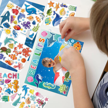 BLSUREFYX 64 Sets Under The Sea Picture Frame Craft 6.3 x 4.7 Inch Summer Ocean Photo Frame Crafts with Sea Animals Stickers for Kids School Classroom