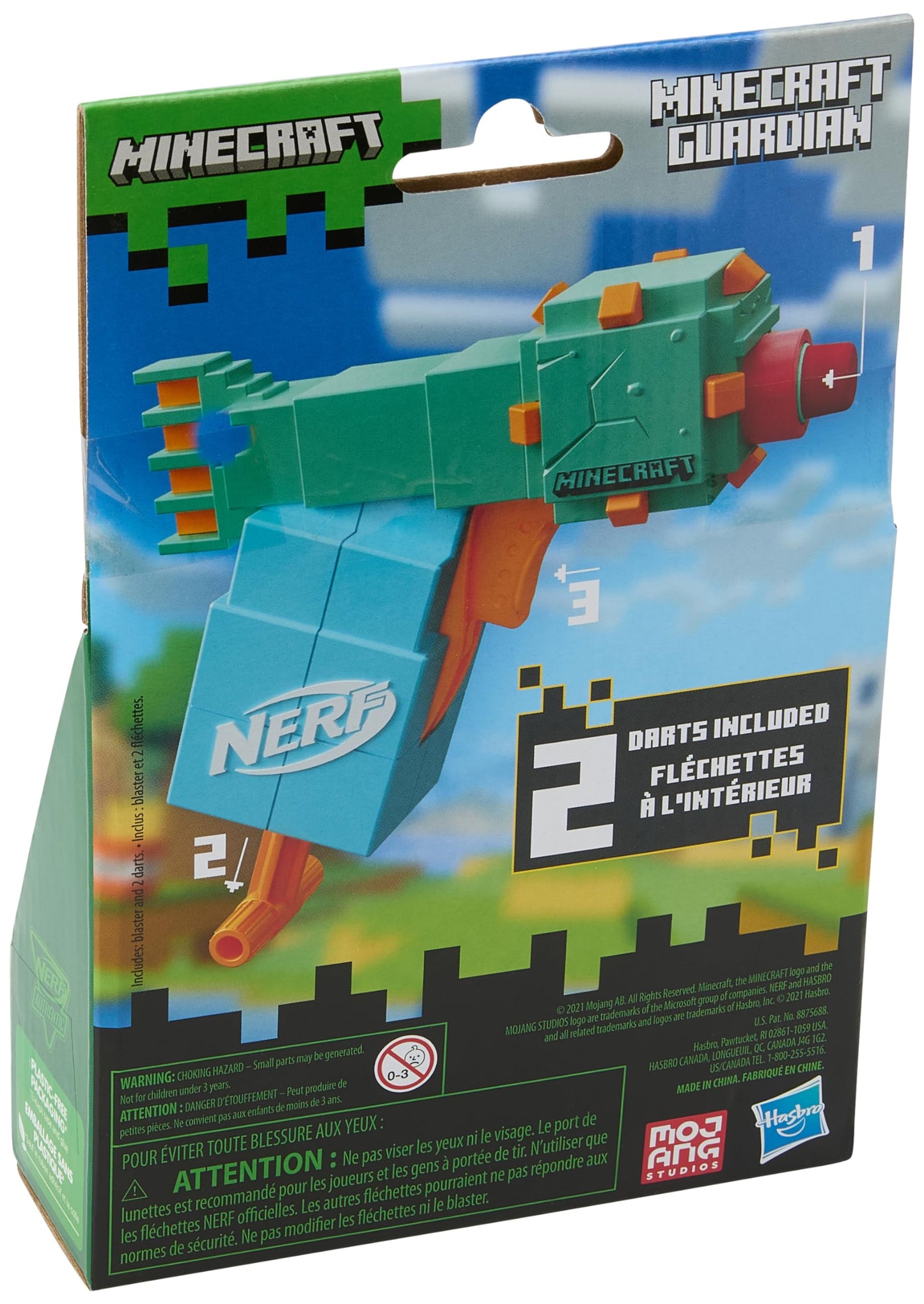 Nerf MicroShots Minecraft Guardian Mini Blaster, Minecraft Guardian Mob Design, Includes 2 Official Elite Darts, Priming Handle