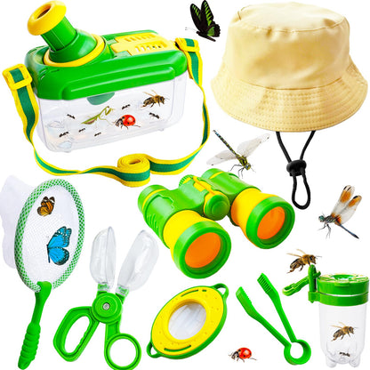 Bug Catcher Kit for Kids,8 Pcs Kids Bug Habitat with Bug Collector Butterfly Net Magnifying Glass Binoculars Tweezer Hats,Outdoor Explorer Kit